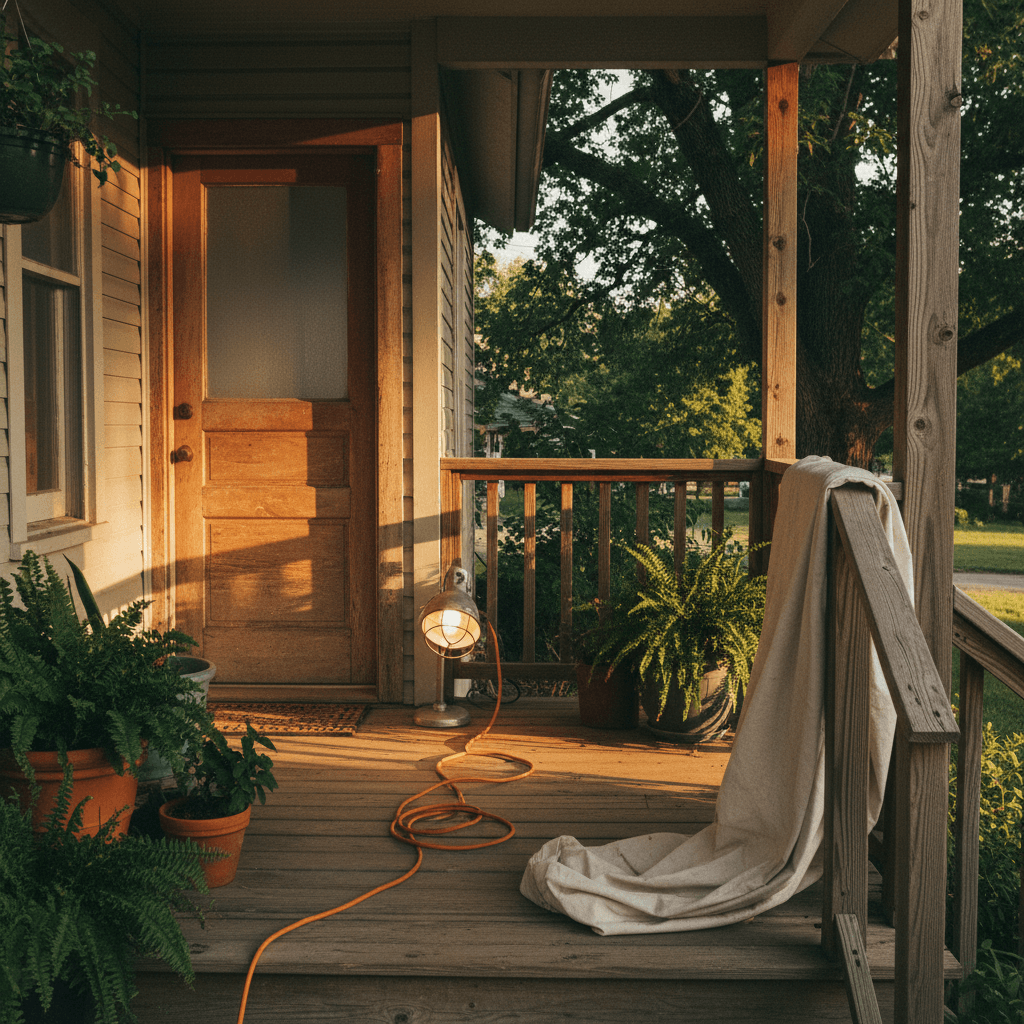 Porch where electrical work is being done